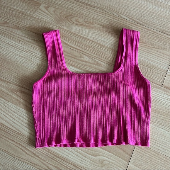 H&M Light Ribbed Cerise Cropped Top Large - Picture 1 of 7